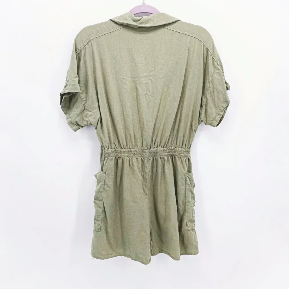Zara Linen Blend Shirt Style Playsuit